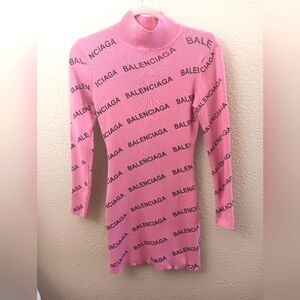 BALENCIAGA Pink Allover Logo Bodycon Dress
